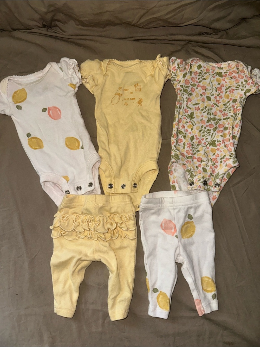 Baby Girls Lemon & Floral One-Piece and Pant Set - Yellow & White